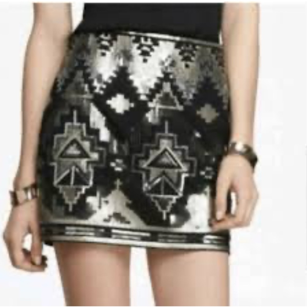 1807. EXPRESS ALL SEQUINS MINI LENGTH‎ SKIRT BLACK/SILVER/BLUE IN COLOR SIZE SM